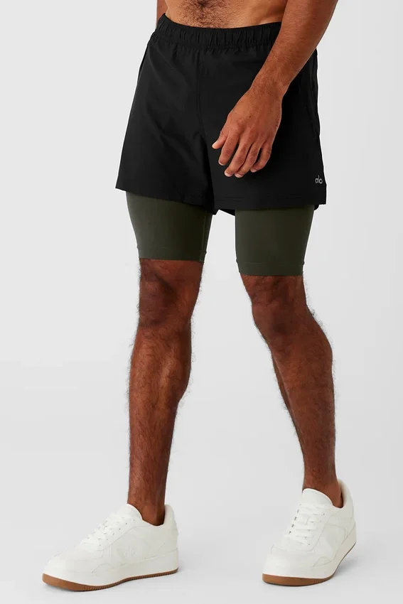 Pantalones cortos Revival 2 en 1 de 5" - Negro/Verde sigiloso
