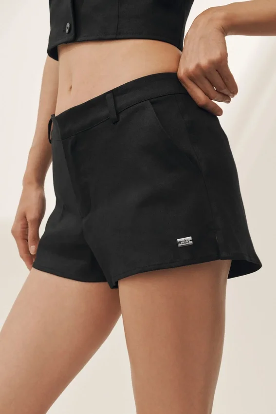 Pantalones cortos «Riviera» de talle bajo en mezcla de lino - Negro