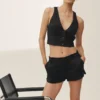 Pantalones cortos «Riviera» de talle bajo en mezcla de lino - Negro