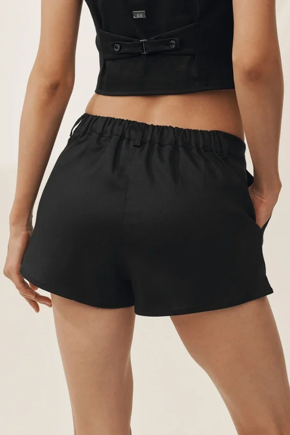 Pantalones cortos «Riviera» de talle bajo en mezcla de lino - Negro