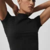 Pantalones cortos sin costuras con cuello alto de punto calado - Negro