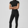 Pantalones cortos sin costuras con cuello alto de punto calado - Negro