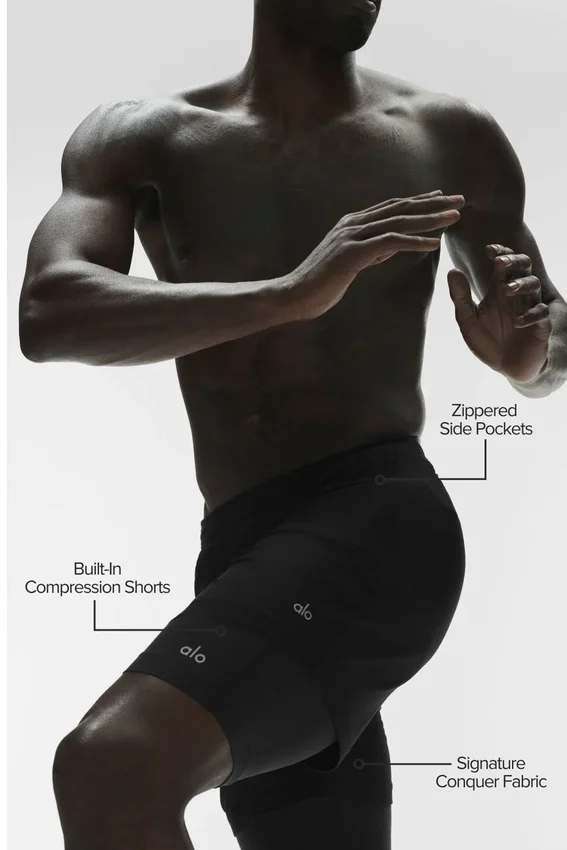 Pantalones cortos técnicos 2 en 1 Conquer React - Negro/Negro