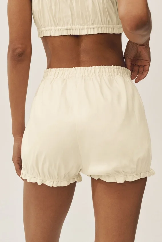 Pantalones cortos tipo bloomer Riviera de mezcla de lino - Beige arena