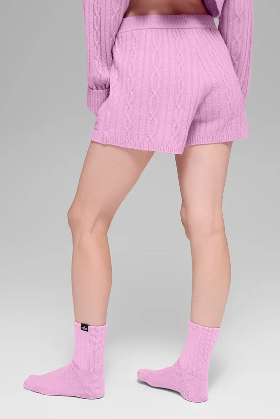 Pantalones cortos «Winter Bliss» de punto trenzado - Rosa corazón de caramelo