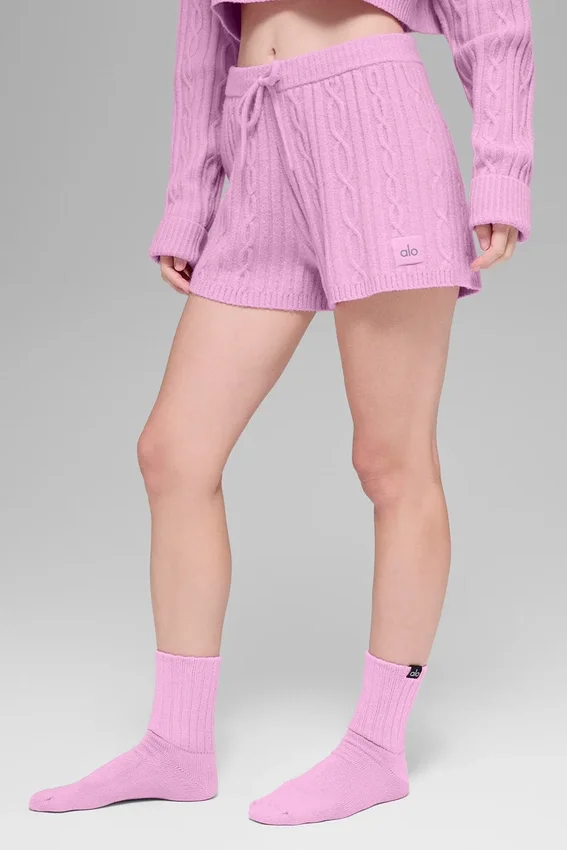 Pantalones cortos «Winter Bliss» de punto trenzado - Rosa corazón de caramelo
