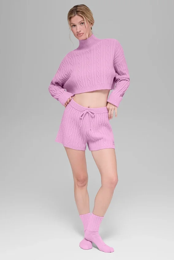 Pantalones cortos «Winter Bliss» de punto trenzado - Rosa corazón de caramelo