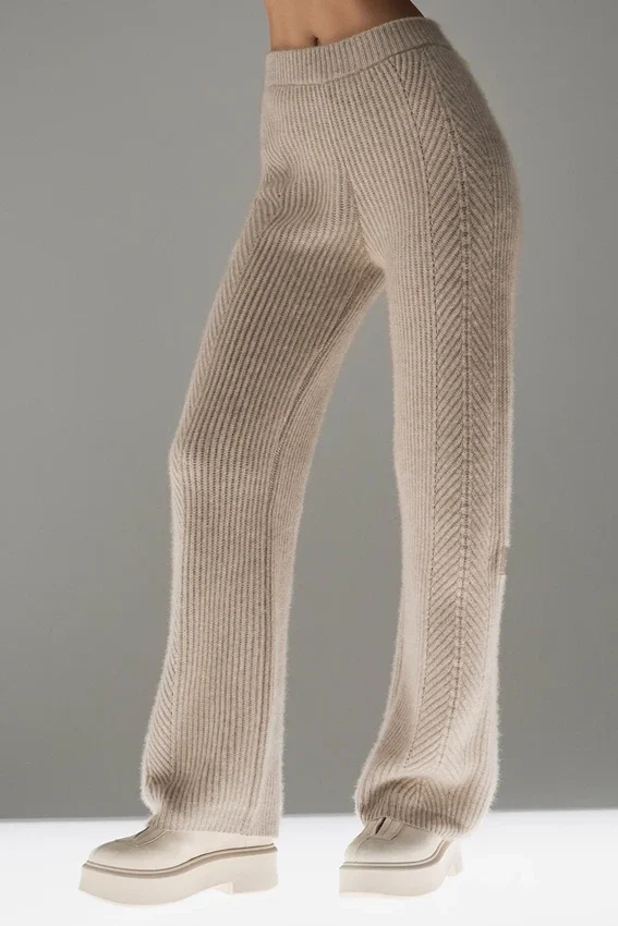 Pantalones de cachemira de corte ancho «Winter Magic» — Flax Heather