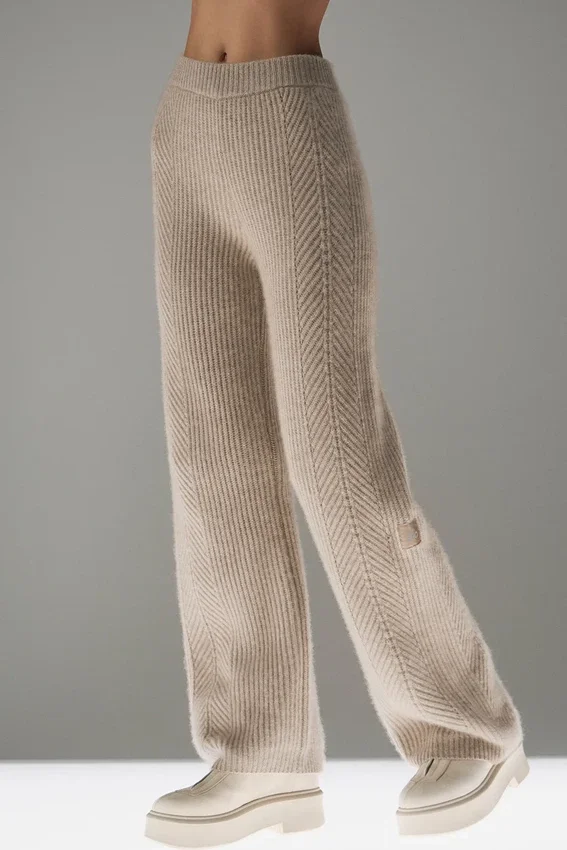 Pantalones de cachemira de corte ancho «Winter Magic» — Flax Heather