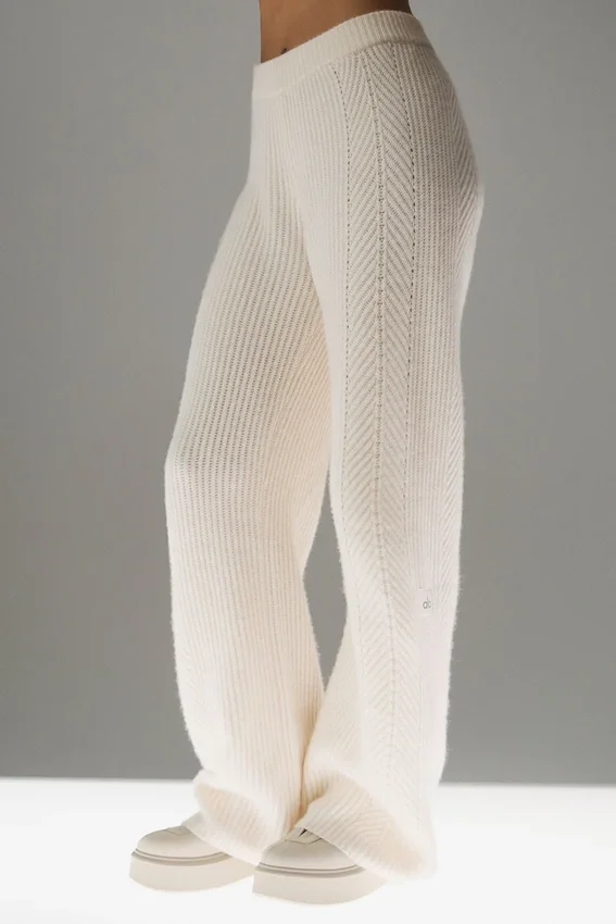 Pantalones de cachemira de corte ancho «Winter Magic» - Marfil
