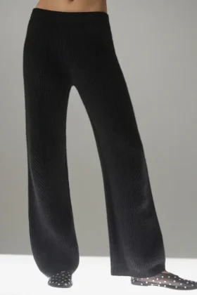 Pantalones de cachemira de pierna ancha «Winter Magic» — Negro