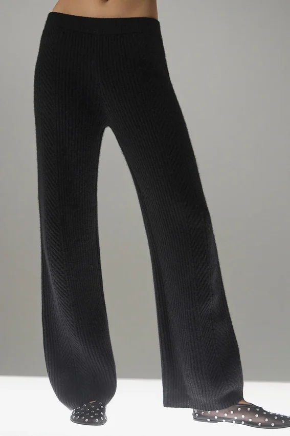 Pantalones de cachemira de pierna ancha «Winter Magic» — Negro