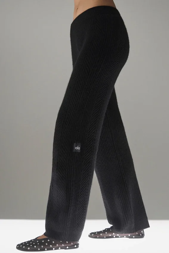 Pantalones de cachemira de pierna ancha «Winter Magic» — Negro