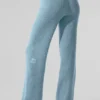 Pantalones de cachemira de punto waffle mullidos y de cintura High-Waist - Azul celeste jaspeado