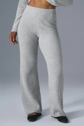 Pantalones de cachemira High-Waist con tejido de gofre mullido - Gris jaspeado deportivo