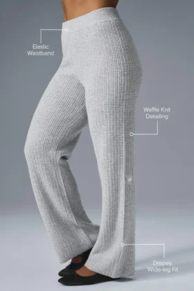 Pantalones de cachemira High-Waist con tejido de gofre mullido – Gris jaspeado deportivo