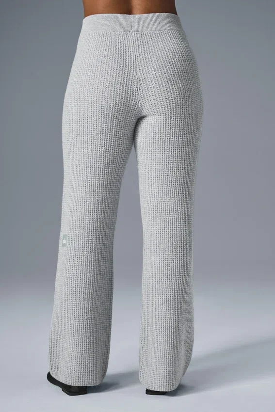 Pantalones de cachemira High-Waist con tejido de gofre mullido - Gris jaspeado deportivo