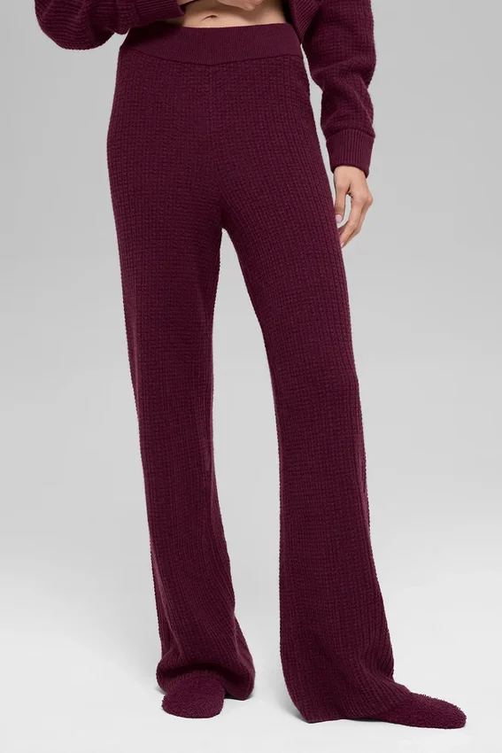 Pantalones de cachemira High-Waist con tejido de panal mullido - Burdeos