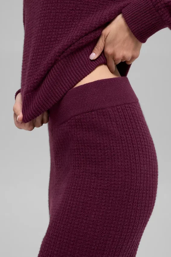Pantalones de cachemira High-Waist con tejido de panal mullido - Burdeos