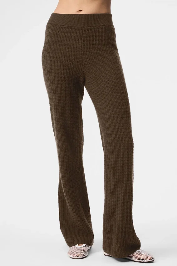Pantalones de cachemira High-Waist con tejido de panal mullido - Espresso