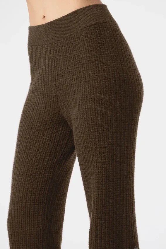 Pantalones de cachemira High-Waist con tejido de panal mullido - Espresso