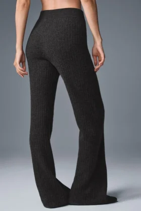 Pantalones de cachemira High-Waist con tejido de panal mullido – Gris oscuro jaspeado