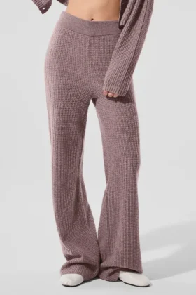Pantalones de cachemira High-Waist con tejido de panal mullido - Gris seta jaspeado