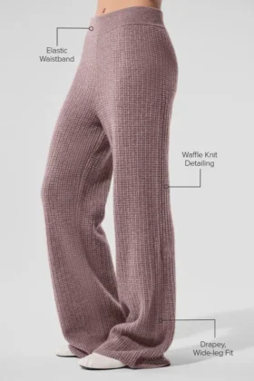 Pantalones de cachemira High-Waist con tejido de panal mullido – Gris seta jaspeado
