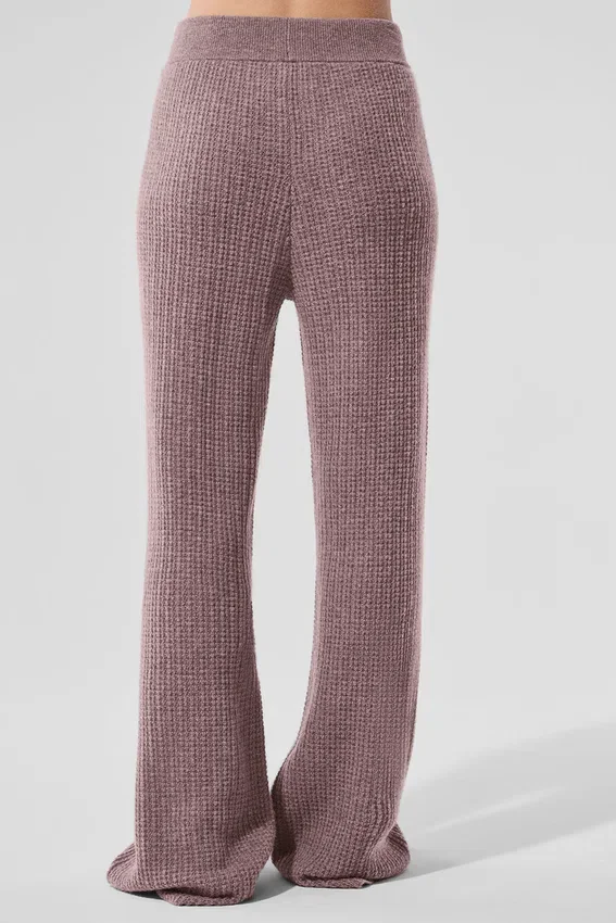 Pantalones de cachemira High-Waist con tejido de panal mullido - Gris seta jaspeado