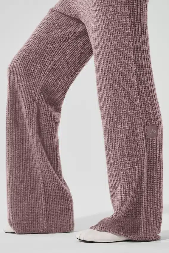 Pantalones de cachemira High-Waist con tejido de panal mullido - Gris seta jaspeado