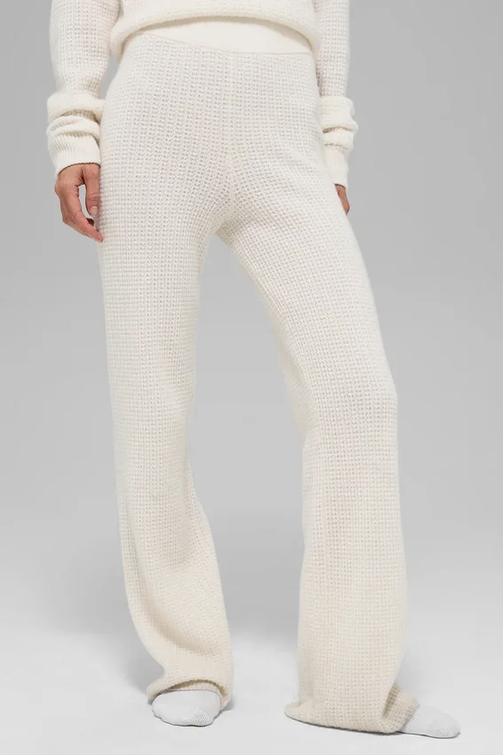 Pantalones de cachemira High-Waist con tejido de panal mullido - Marfil