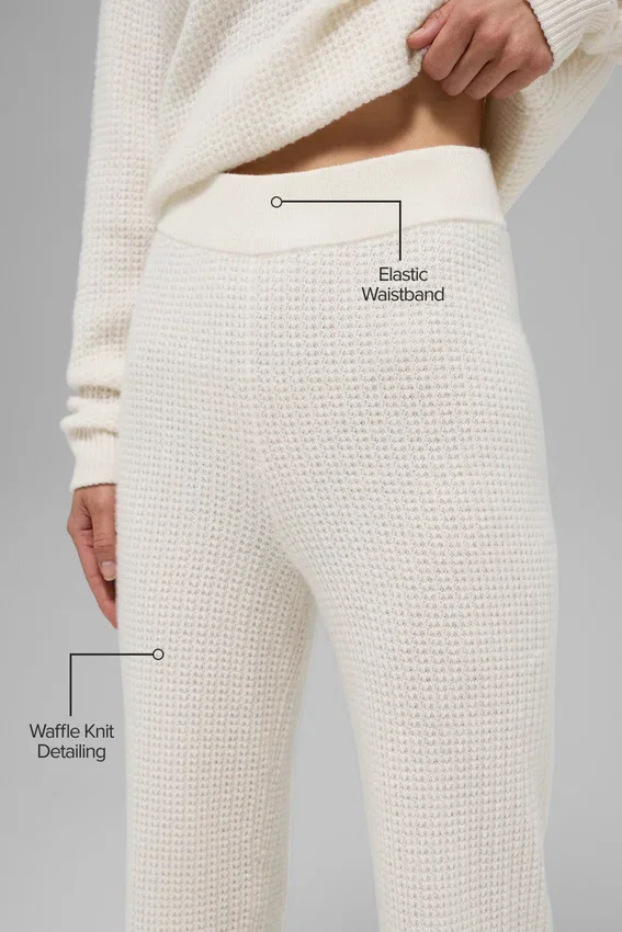 Pantalones de cachemira High-Waist con tejido de panal mullido - Marfil