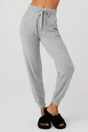 Pantalones de cachemira High-Waist «Jet Set» - Gris paloma jaspeado