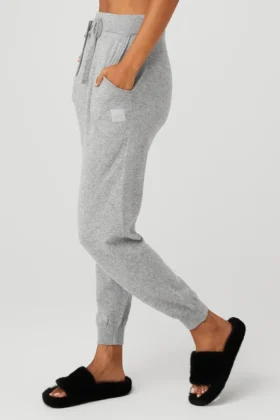 Pantalones de cachemira High-Waist «Jet Set» – Gris paloma jaspeado