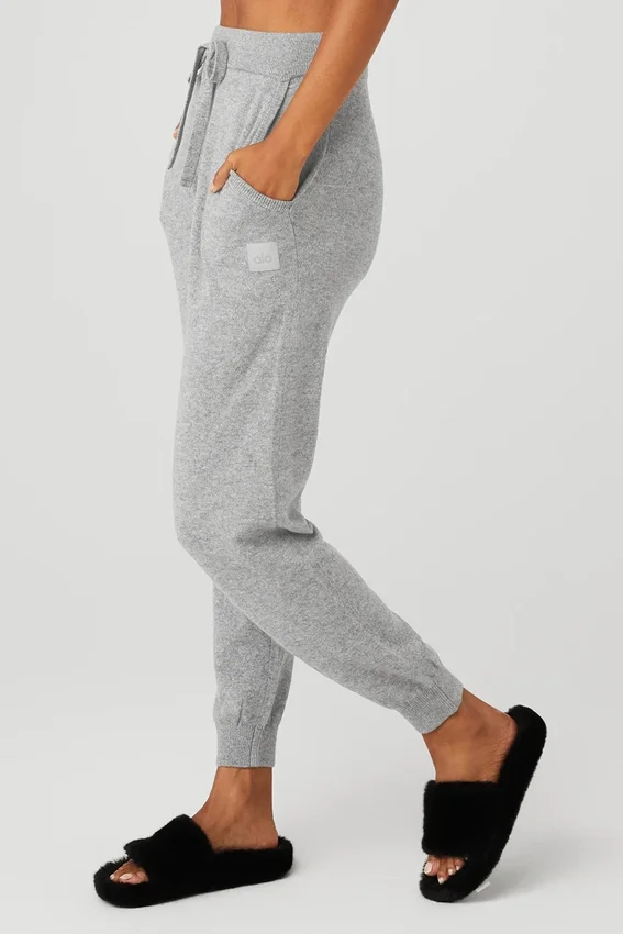Pantalones de cachemira High-Waist «Jet Set» - Gris paloma jaspeado