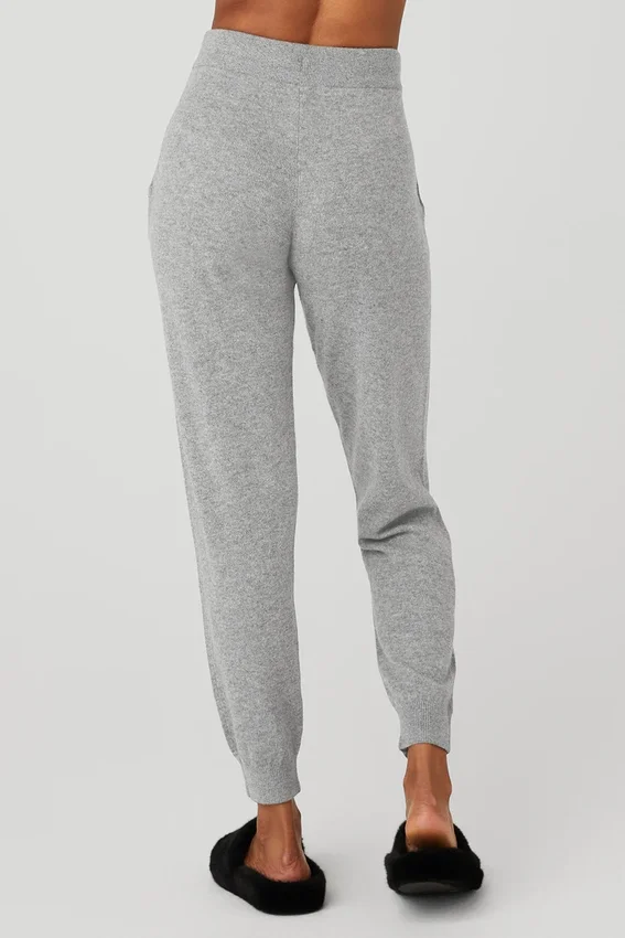 Pantalones de cachemira High-Waist «Jet Set» - Gris paloma jaspeado