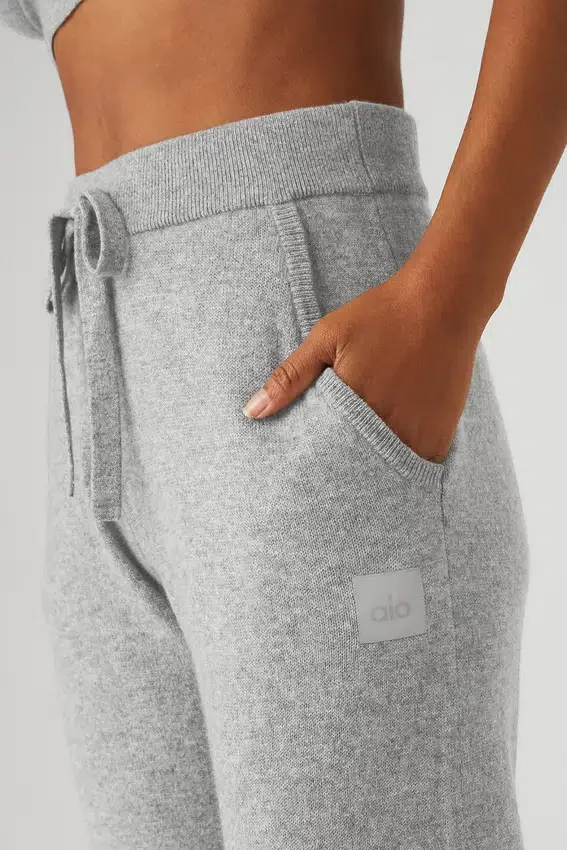 Pantalones de cachemira High-Waist «Jet Set» - Gris paloma jaspeado
