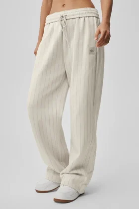 Pantalones de chándal de pierna recta a rayas finas - Rayas finas color hueso
