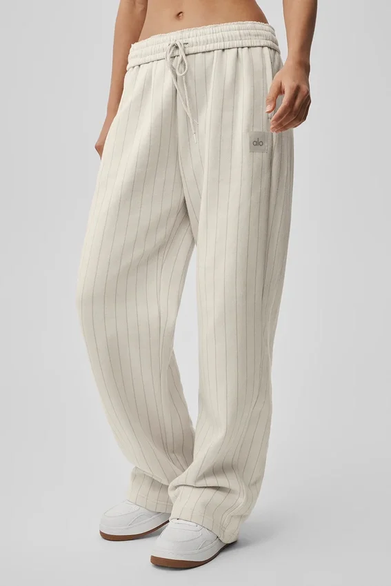 Pantalones de chándal de pierna recta a rayas finas - Rayas finas color hueso