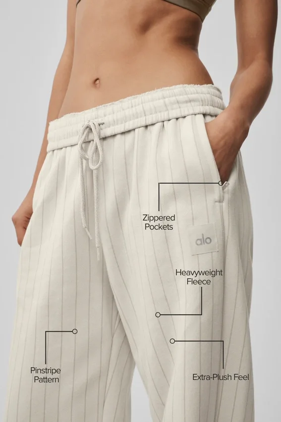Pantalones de chándal de pierna recta a rayas finas - Rayas finas color hueso