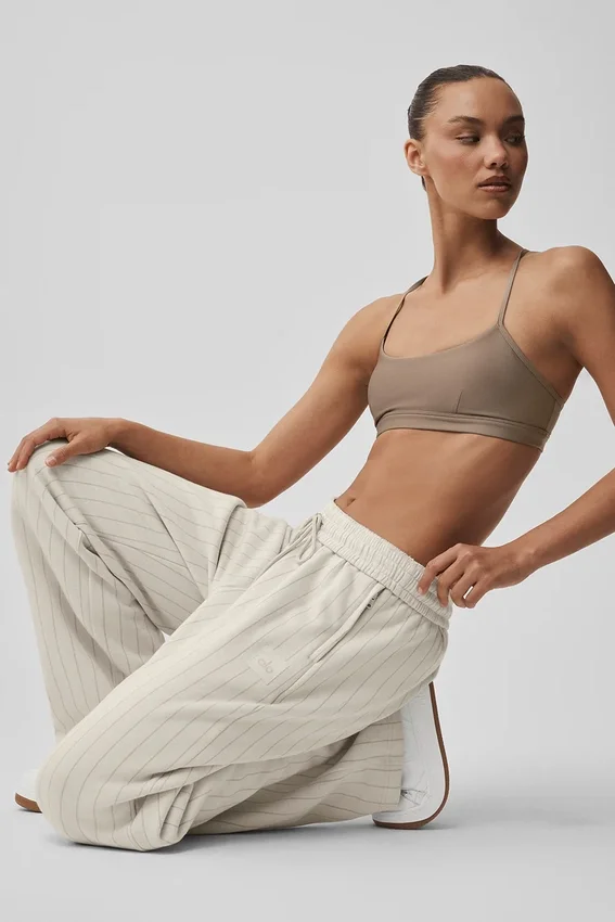 Pantalones de chándal de pierna recta a rayas finas - Rayas finas color hueso