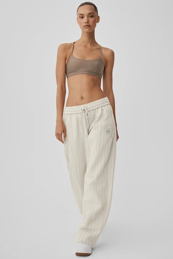 Pantalones de chándal de pierna recta a rayas finas - Rayas finas color hueso