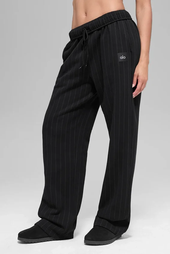 Pantalones de chándal de pierna recta a rayas finas - Rayas finas negras