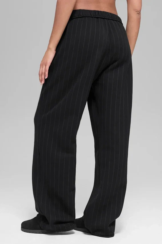 Pantalones de chándal de pierna recta a rayas finas - Rayas finas negras