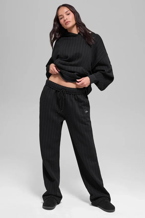 Pantalones de chándal de pierna recta a rayas finas - Rayas finas negras
