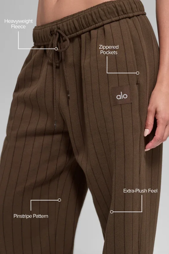 Pantalones de chándal de pierna recta con rayas finas - Rayas finas color espresso