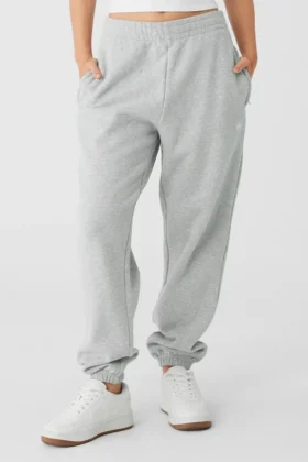 Pantalones de chándal Renown de peso grueso con puños – Gris jaspeado deportivo