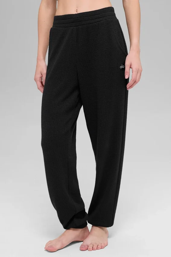 Pantalones de chándal Waffle Weekend Escape - Negro