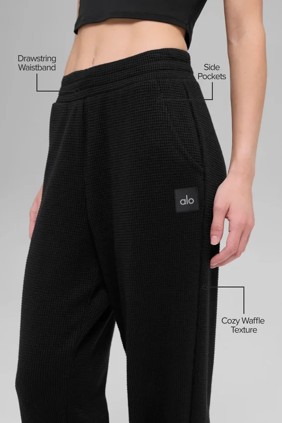 Pantalones de chándal Waffle Weekend Escape - Negro
