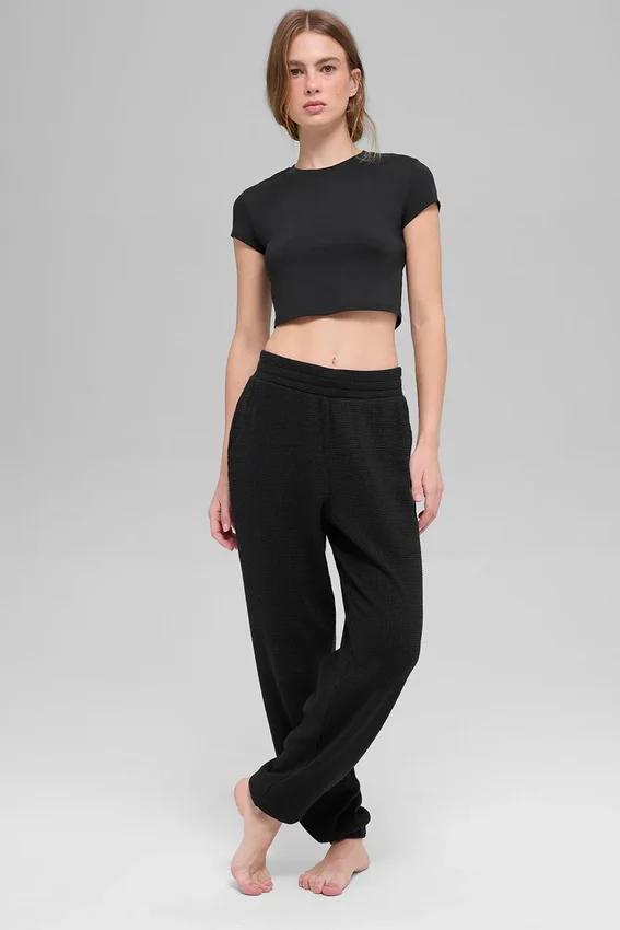 Pantalones de chándal Waffle Weekend Escape - Negro